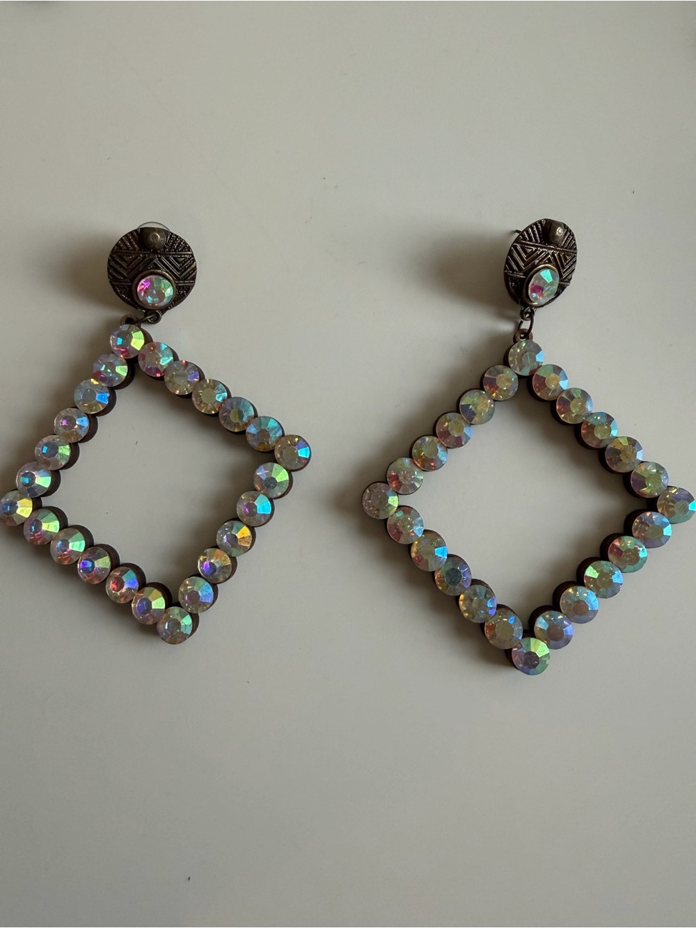 Iridescent Crystal Drop Square Earrings - Women Jewelry